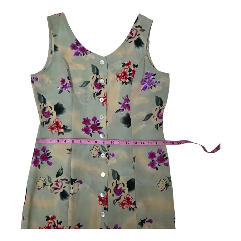 R&K Floral Midi Dress Womens Sleeveless Button Front Cottagecore Green Size 6P - Picture 5 of 7